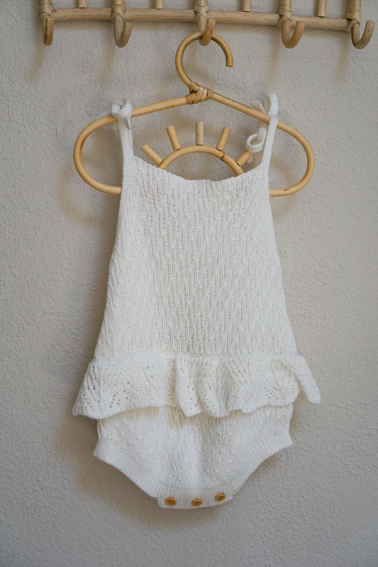 Cream Ruffled Knit Romper