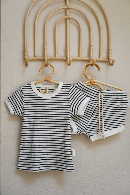 Indigo Striped Ribbed Shortie Set