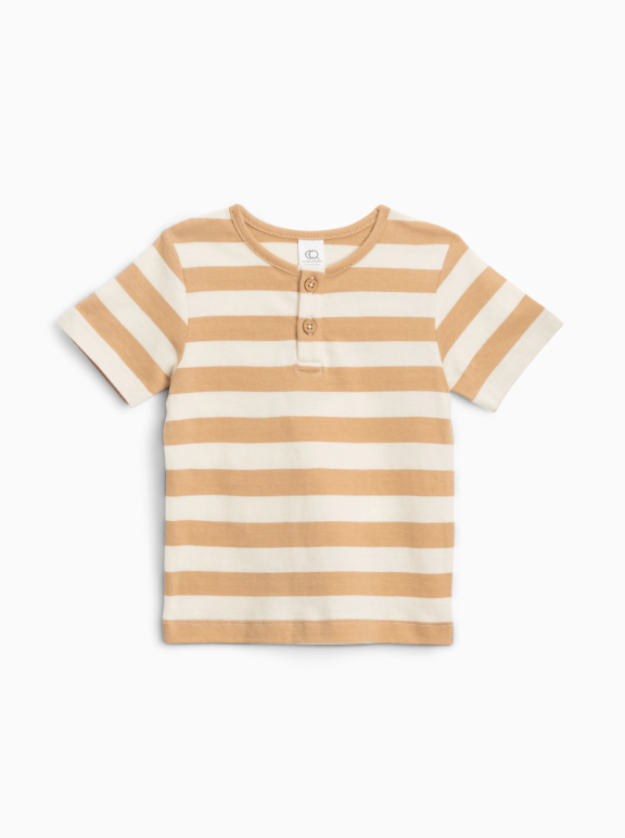 Tan Striped Henley Shirt